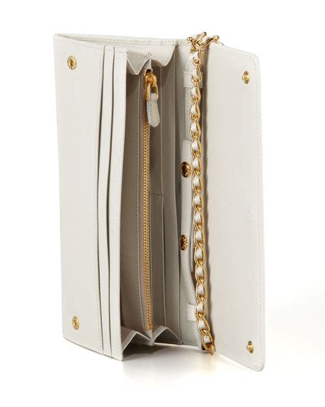 prada saffiano wallet on a chain white